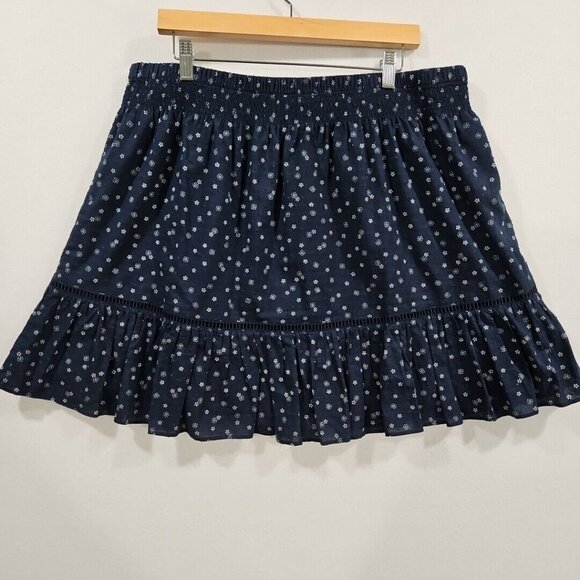 Madewell Womens Smock Waist Ruffle‎ Mini Skirt Size XL Navy Blue Floral Pull On - Picture 2 of 9
